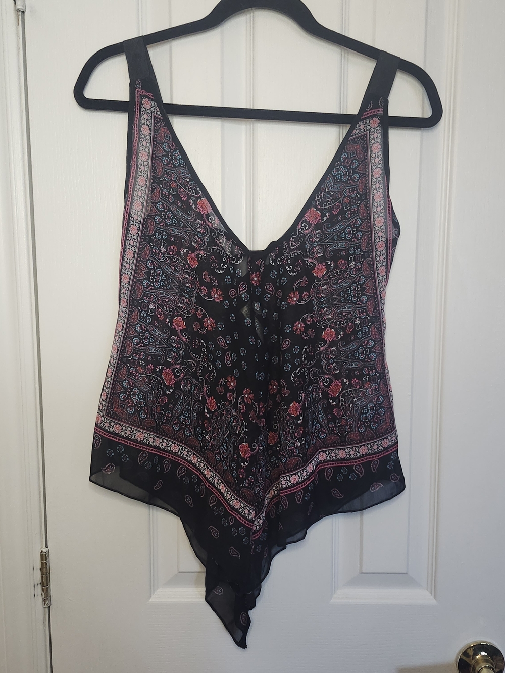Women's Black Paisley Handkerchief Hem Tank Top Size Small